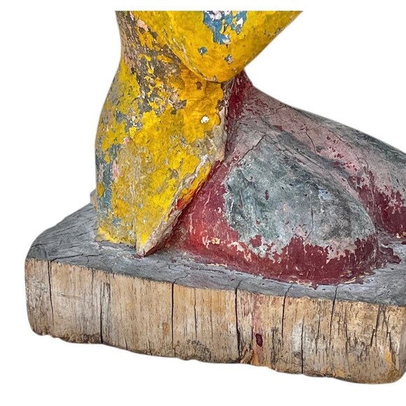 Antique Hand-Carved Wooden Kneeling Monk Statue With Praying Hands - Picture 4 of 16